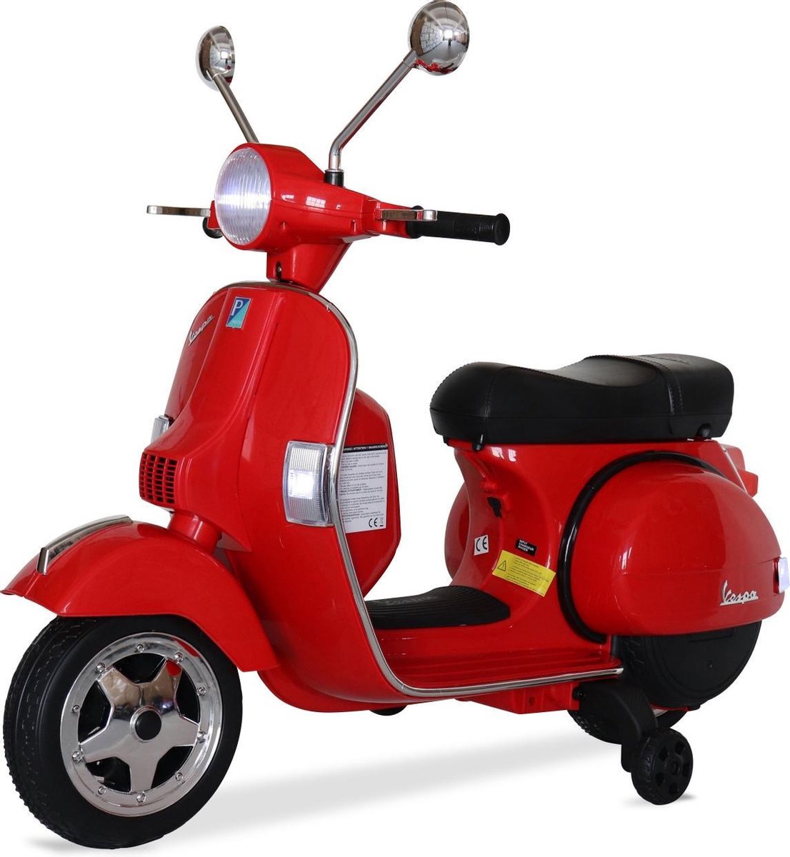 Rood Vespa PX150, elektrische scooter voor kinderen 12V 4.5Ah, 1 plaats met radio